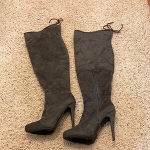 Gray suede over the knee boots